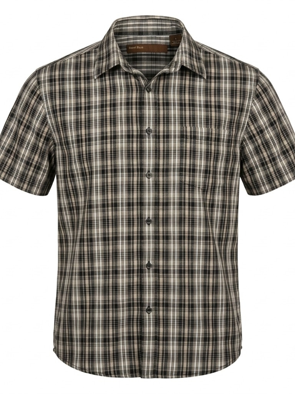 Perry Ellis Men's Large Plaid Short Sleeve Button-Down Shirt Brown Gray